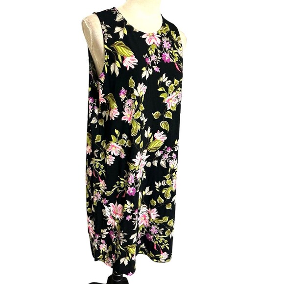 J.Jill Wearever Collection Black Floral Rayon Stretch Sleeveless Dress Womens  M - Picture 4 of 8